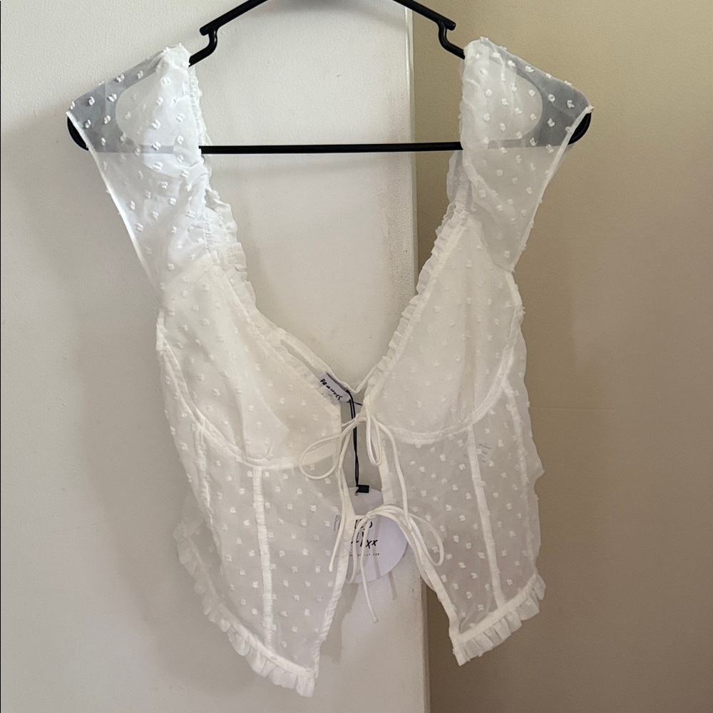 Princess Polly Cream Sheer Tie-Front Blouse